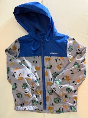 Eddie Bauer Blue Hooded Kids Jacket with Camping Print